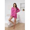 Ekouaer Satin Pajama Set for Women Button Down Pj Set Long Sleeve Top and Shorts 2 Piece Loungewear Summer Soft Sleepwear(Pink Leopard Print)