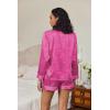 Ekouaer Satin Pajama Set for Women Button Down Pj Set Long Sleeve Top and Shorts 2 Piece Loungewear Summer Soft Sleepwear(Pink Leopard Print)