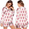 Ekouaer Satin Pajama Set for Women Button Down Pj Set Long Sleeve Top and Shorts 2 Piece Loungewear Summer Soft Sleepwear(Pink Monkey)