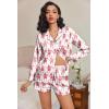 Ekouaer Satin Pajama Set for Women Button Down Pj Set Long Sleeve Top and Shorts 2 Piece Loungewear Summer Soft Sleepwear(Pink Monkey)