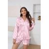 Ekouaer Satin Pajama Set for Women Button Down Pj Set Long Sleeve Top and Shorts 2 Piece Loungewear Summer Soft Sleepwear(Pink Stripes)
