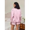 Ekouaer Satin Pajama Set for Women Button Down Pj Set Long Sleeve Top and Shorts 2 Piece Loungewear Summer Soft Sleepwear(Pink Stripes)