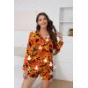Ekouaer Satin Pajama Set for Women Button Down Pj Set Long Sleeve Top and Shorts 2 Piece Loungewear Summer Soft Sleepwear(Pumpkin)