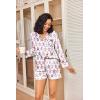 Ekouaer Satin Pajama Set for Women Button Down Pj Set Long Sleeve Top and Shorts 2 Piece Loungewear Summer Soft Sleepwear(Purple Monkey)