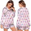 Ekouaer Satin Pajama Set for Women Button Down Pj Set Long Sleeve Top and Shorts 2 Piece Loungewear Summer Soft Sleepwear(Purple Monkey)