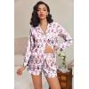 Ekouaer Satin Pajama Set for Women Button Down Pj Set Long Sleeve Top and Shorts 2 Piece Loungewear Summer Soft Sleepwear(Purple Monkey)