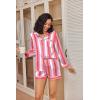 Ekouaer Satin Pajama Set for Women Button Down Pj Set Long Sleeve Top and Shorts 2 Piece Loungewear Summer Soft Sleepwear(Red Stripes)
