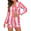 Ekouaer Satin Pajama Set for Women Button Down Pj Set Long Sleeve Top and Shorts 2 Piece Loungewear Summer Soft Sleepwear(Red Stripes)