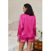 Ekouaer Satin Pajama Set for Women Button Down Pj Set Long Sleeve Top and Shorts 2 Piece Loungewear Summer Soft Sleepwear(Rose Red)