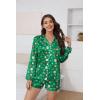 Ekouaer Satin Pajama Set for Women Button Down Pj Set Long Sleeve Top and Shorts 2 Piece Loungewear Summer Soft Sleepwear(Santa Claus)