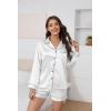Ekouaer Satin Pajama Set for Women Button Down Pj Set Long Sleeve Top and Shorts 2 Piece Loungewear Summer Soft Sleepwear(White)