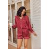 Ekouaer Satin Pajama Set for Women Button Down Pj Set Long Sleeve Top and Shorts 2 Piece Loungewear Summer Soft Sleepwear(Wine Red)