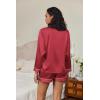 Ekouaer Satin Pajama Set for Women Button Down Pj Set Long Sleeve Top and Shorts 2 Piece Loungewear Summer Soft Sleepwear(Wine Red)