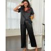 Ekouaer Satin Pajamas Set for Women Silk Button Down Sleepwear Short Sleeve Loungewear 2 Pieces Nightwear(Black)