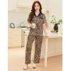 Ekouaer Satin Pajamas Set for Women Silk Button Down Sleepwear Short Sleeve Loungewear 2 Pieces Nightwear(Khaki Black Leopard)