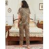 Ekouaer Satin Pajamas Set for Women Silk Button Down Sleepwear Short Sleeve Loungewear 2 Pieces Nightwear(Khaki Black Leopard)