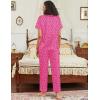 Ekouaer Satin Pajamas Set for Women Silk Button Down Sleepwear Short Sleeve Loungewear 2 Pieces Nightwear(Rose Leopard)