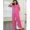 Ekouaer Satin Pajamas Set for Women Silk Button Down Sleepwear Short Sleeve Loungewear 2 Pieces Nightwear(Rose Leopard)