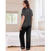 Ekouaer Satin Pajamas for Women Short Sleeve Silk Pajama Sets Soft Sleepwear Top with Causal Long Pj Pant(Black)