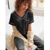 Ekouaer Satin Pajamas for Women Short Sleeve Silk Pajama Sets Soft Sleepwear Top with Causal Long Pj Pant(Black)