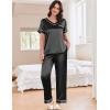 Ekouaer Satin Pajamas for Women Short Sleeve Silk Pajama Sets Soft Sleepwear Top with Causal Long Pj Pant(Black)