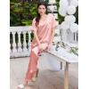 Ekouaer Satin Pajamas for Women Short Sleeve Silk Pajama Sets Soft Sleepwear Top with Causal Long Pj Pant(Dark Pink)