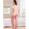 Ekouaer Satin Pajamas for Women Short Sleeve Silk Pajama Sets Soft Sleepwear Top with Causal Long Pj Pant(Dark Pink)