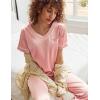 Ekouaer Satin Pajamas for Women Short Sleeve Silk Pajama Sets Soft Sleepwear Top with Causal Long Pj Pant(Dark Pink)