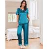 Ekouaer Satin Pajamas for Women Short Sleeve Silk Pajama Sets Soft Sleepwear Top with Causal Long Pj Pant(Green)