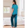 Ekouaer Satin Pajamas for Women Short Sleeve Silk Pajama Sets Soft Sleepwear Top with Causal Long Pj Pant(Green)