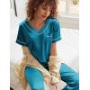 Ekouaer Satin Pajamas for Women Short Sleeve Silk Pajama Sets Soft Sleepwear Top with Causal Long Pj Pant(Green)