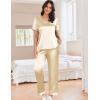 Ekouaer Satin Pajamas for Women Short Sleeve Silk Pajama Sets Soft Sleepwear Top with Causal Long Pj Pant(Light Coffee)