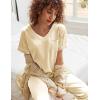 Ekouaer Satin Pajamas for Women Short Sleeve Silk Pajama Sets Soft Sleepwear Top with Causal Long Pj Pant(Light Coffee)