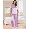 Ekouaer Satin Pajamas for Women Short Sleeve Silk Pajama Sets Soft Sleepwear Top with Causal Long Pj Pant(Lilac)