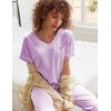 Ekouaer Satin Pajamas for Women Short Sleeve Silk Pajama Sets Soft Sleepwear Top with Causal Long Pj Pant(Lilac)