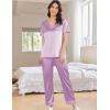 Ekouaer Satin Pajamas for Women Short Sleeve Silk Pajama Sets Soft Sleepwear Top with Causal Long Pj Pant(Lilac)