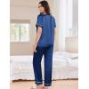 Ekouaer Satin Pajamas for Women Short Sleeve Silk Pajama Sets Soft Sleepwear Top with Causal Long Pj Pant(Navy Blue)