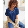 Ekouaer Satin Pajamas for Women Short Sleeve Silk Pajama Sets Soft Sleepwear Top with Causal Long Pj Pant(Navy Blue)