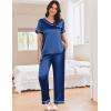 Ekouaer Satin Pajamas for Women Short Sleeve Silk Pajama Sets Soft Sleepwear Top with Causal Long Pj Pant(Navy Blue)