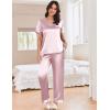 Ekouaer Satin Pajamas for Women Short Sleeve Silk Pajama Sets Soft Sleepwear Top with Causal Long Pj Pant(Pink)