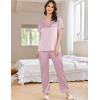 Ekouaer Satin Pajamas for Women Short Sleeve Silk Pajama Sets Soft Sleepwear Top with Causal Long Pj Pant(Pink)