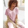 Ekouaer Satin Pajamas for Women Short Sleeve Silk Pajama Sets Soft Sleepwear Top with Causal Long Pj Pant(Pink)