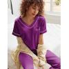 Ekouaer Satin Pajamas for Women Short Sleeve Silk Pajama Sets Soft Sleepwear Top with Causal Long Pj Pant(Purple)