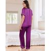 Ekouaer Satin Pajamas for Women Short Sleeve Silk Pajama Sets Soft Sleepwear Top with Causal Long Pj Pant(Purple)