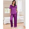 Ekouaer Satin Pajamas for Women Short Sleeve Silk Pajama Sets Soft Sleepwear Top with Causal Long Pj Pant(Purple)