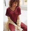 Ekouaer Satin Pajamas for Women Short Sleeve Silk Pajama Sets Soft Sleepwear Top with Causal Long Pj Pant(Red)