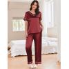 Ekouaer Satin Pajamas for Women Short Sleeve Silk Pajama Sets Soft Sleepwear Top with Causal Long Pj Pant(Red)