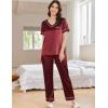 Ekouaer Satin Pajamas for Women Short Sleeve Silk Pajama Sets Soft Sleepwear Top with Causal Long Pj Pant(Red)