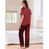 Ekouaer Satin Pajamas for Women Short Sleeve Silk Pajama Sets Soft Sleepwear Top with Causal Long Pj Pant(Red)