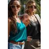 Ekouaer Satin Tank Tops for Women Silk Camisole Tops 2 Pack V Neck Spaghetti Strap Blouse Soft Dressy Camisole(Black/Drak Green)